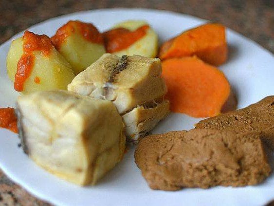 Vista de Sancocho uno de los platos de los restaurantes de comida tipica de Gran Canaria