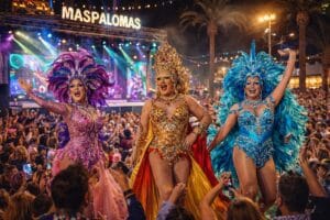 Illustration generated with AI representing a performance in the Drag Gala at the Maspalomas Carnival.
