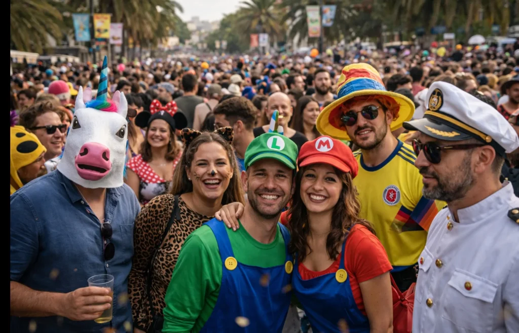 AI-generated illustration of a couple in costume at the Carnival of Las Palmas de Gran Canaria