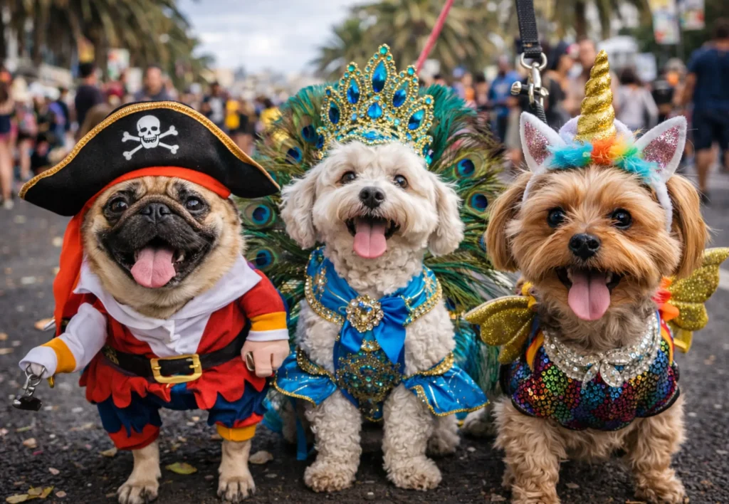 AI-generated illustration representing 2 mascots in costume at the Las Palmas Carnival